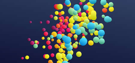 Many flying spheres of different sizes in empty space. Abstract background. 3d vector illustration.