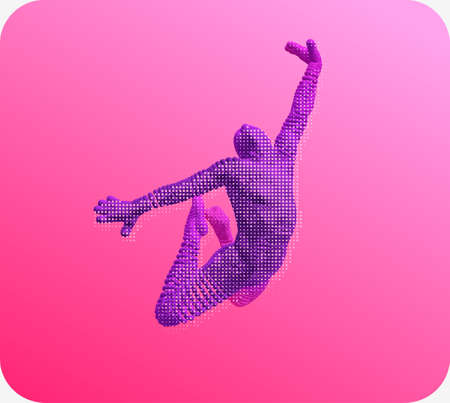 3D human body model. Gymnast jumping. Gymnastics activities for icon health and fitness community. Vector illustration.のイラスト素材