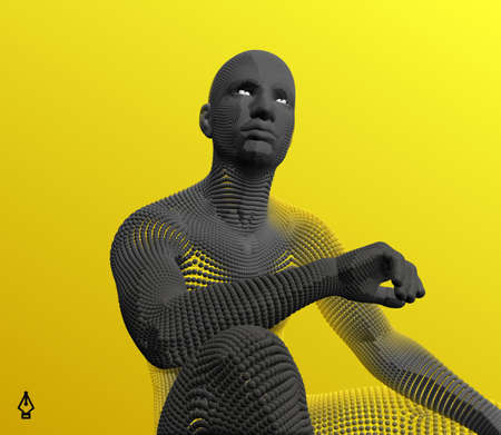 Man is thinking. Artificial intelligence concept. Digital technology background. Vector illustration.のイラスト素材