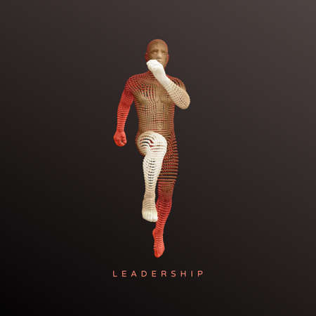 Running man or marathon runner. 3D human body model. Design for sport. Vector illustration composed...