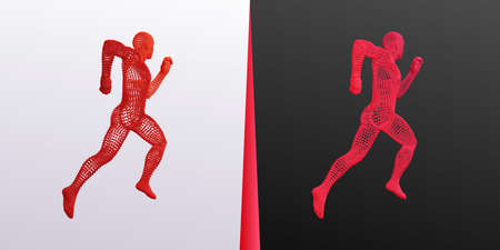 Running man or marathon runner. 3D human body model. Design for sport. Vector illustration composed of particles.のイラスト素材