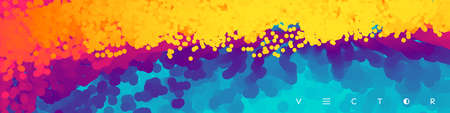 Background with colorful spots and sprays. Rainbow paint splash. Banner made of bright stains....