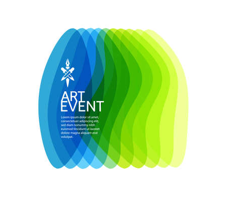 Art event invitation template. Abstract geometric background with transparent colored figures. Vector illustration made of various overlapping elements.のイラスト素材