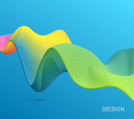 3D wavy background. Array with dynamic emitted particles. A wave formed from many spheres. Abstract vector illustration. Design template. Modern pattern.のイラスト素材