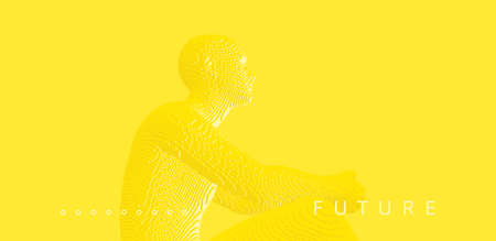 Man is thinking. Digital technology background. Voxel art. 3D vector illustration for presentation, social media or print purpose.のイラスト素材