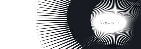 Black and white sunburst pattern. Sun ray or star burst. Radial lines background. Explosion vector...
