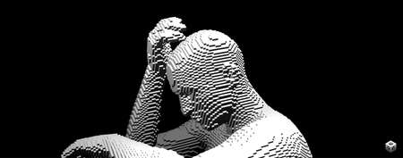 Man is thinking. Artificial intelligence concept. Digital technology background. Voxel art. 3D...