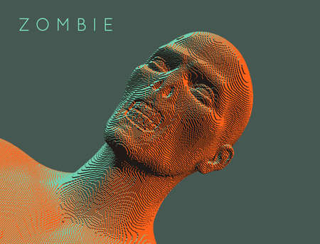 Zombie face. Abstract digital head constructing from cubes. Voxel art. 3D vector illustration.