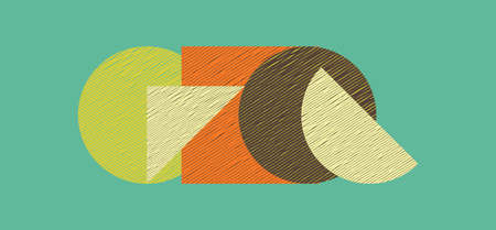 Abstract geometric composition with circle, square and triangle elements. Modern art graphics. Cover design template. Vector illustration for brochure, poster, banner or flyer.のイラスト素材