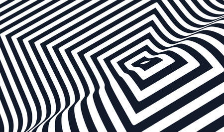 Optic art illustration of black and white squares. The geometric background by stripes. 3d vector...