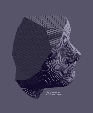 Mannequin's head in profile. Side view. Plaster face or sculpture. Futuristic technology concept. Technology and robotics concept. Voxel art. 3D vector illustration.のイラスト素材