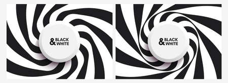 Pattern with optical illusion. Black and white design. Abstract striped background. Rotation and swirling movement. 3d motion vector Illustration for advertising, marketing or presentation.のイラスト素材