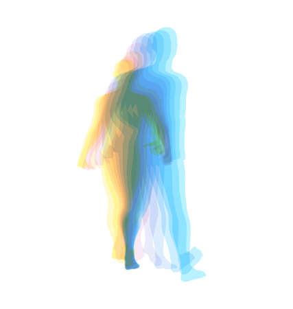 Transparent overlapping colors silhouettes. walking man. Animation frames. Vector illustration for print, web site, poster, placard or wallpaper.のイラスト素材