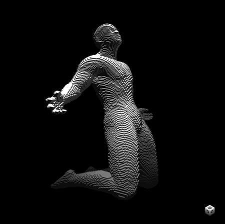 Man kneeling and praying to God. Concept for religion, worship, love and spirituality. Voxel art. 3D vector illustration.のイラスト素材