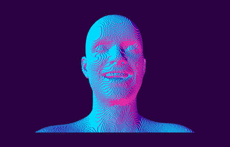 Man laughin. Men being in high spirit. Model of face. People and emotions concept. Voxel art. 3D vector illustration.のイラスト素材
