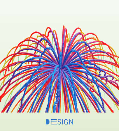 Point explode. Array with dynamic emitted particles. 3d technology style. Abstract background. Vector illustration.のイラスト素材