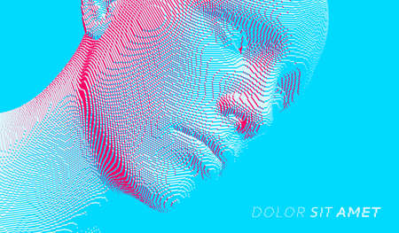 Abstract digital human head constructing from cubes. Minimalistic design for business presentations, flyers or posters. Technology and robotics concept. Voxel art. 3D vector illustration.のイラスト素材