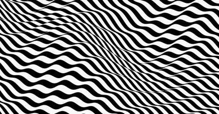 Black and white design. Pattern with optical illusion. Abstract striped background. Vector illustration.のイラスト素材