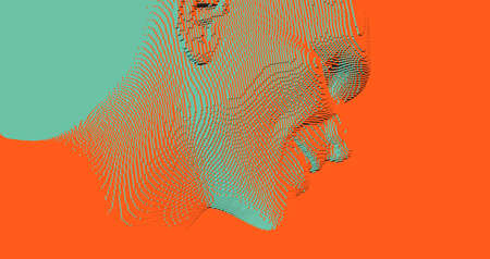Man laughin. Men being in high spirit. Model of face. People and emotions concept. Voxel art. 3D vector illustration.のイラスト素材