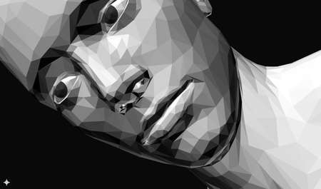 Abstract digital human head. Time to think. Minimalistic design for business presentations, flyers or posters. 3d vector illustration.のイラスト素材