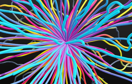 Array with dynamic emitted particles. Abstract background. 3d vector illustration.のイラスト素材