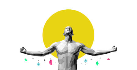 Strong man spreading his arms wide to the side. Victory and freedom. sport symbol. Leadership or workout bodybuilding concept. vector illustration.のイラスト素材