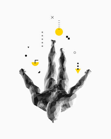 jumping man. Full length view of man falling and looking down. 3D vector illustration.のイラスト素材