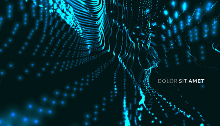 Abstract science or technology background. Graphic design. Network illustration with particle. 3D grid surface.のイラスト素材