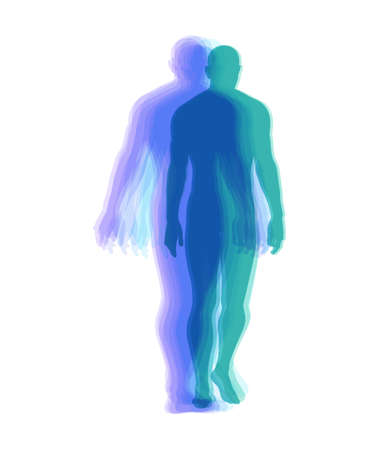 Transparent overlapping colors silhouettes. walking man. Animation frames. Vector illustration for print, web site, poster, placard or wallpaper.のイラスト素材