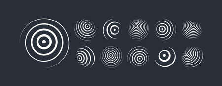 3D geometric striped rounded shape. Sphere. Abstract element for print or design. Wifi sound signal connection or sound radio wave. Black and white optical art. vector illustration.のイラスト素材