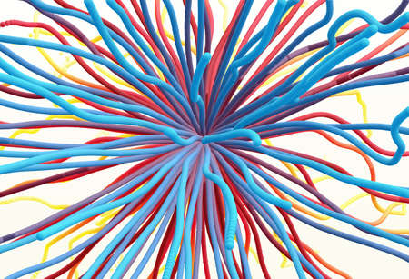 Point explode. Array with dynamic emitted particles. 3d technology style. Abstract background. Vector illustration.のイラスト素材