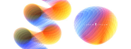 Spiral and sphere. Abstract geometric design. 3d vector illustration made of various overlapping elements. Applicable for banners, placards, posters or flyers.のイラスト素材