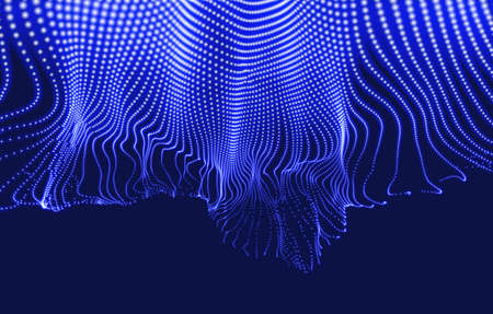 Abstract background with dynamic particles. Circular grid pattern. 3d vector illustration for business, science or technology.のイラスト素材