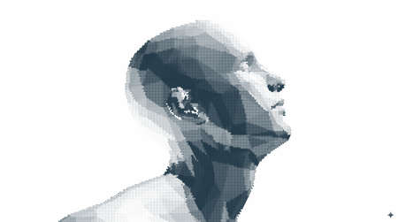Abstract man head made from dots. Side view of dotted face background. cover design template. 3D vector illustration for banner, flyer, poster or brochure.のイラスト素材
