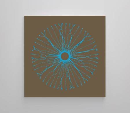 Small particles strive out of the center. Space vortex. Abstract grid design. Vector illustration in technology style. Can be used for science, chemistry or education.のイラスト素材