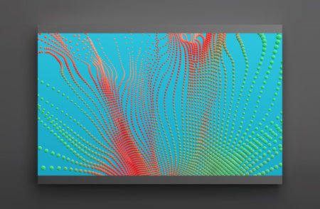 Array with dynamic emitted particles. 3d technology style. Abstract background. Vector illustration.