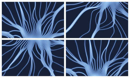 Array with dynamic emitted particles. 3d technology style. Abstract background. Vector illustration.のイラスト素材