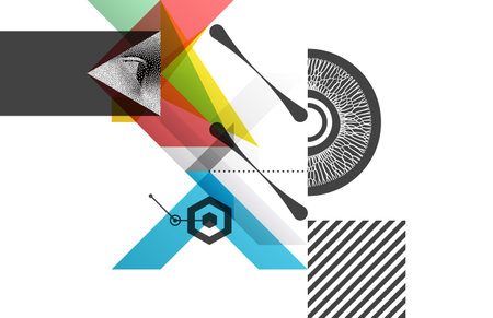 Researcher looking at substance. Eye inside a triangle. art composition. Transparency geometric background. Cover design template for presentation, poster, cover or brochure.のイラスト素材