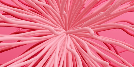 Point explode. Array with dynamic emitted particles. 3d technology style. Abstract background. Vector illustration.のイラスト素材