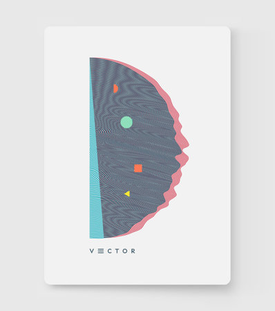 Overlapping semicircles in white background. Abstract striped element with optical illusion. Vector illustration with dynamic effect.のイラスト素材