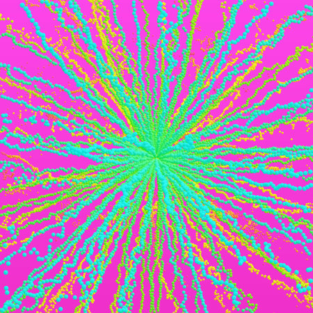 Point explode. Array with dynamic emitted particles. 3d technology style. Abstract background. Vector illustration.のイラスト素材