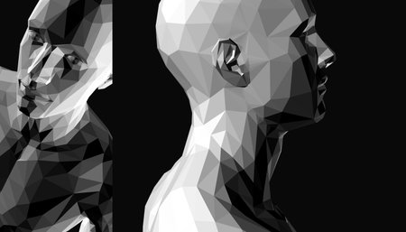 Abstract digital human head. Time to think. Minimalistic design for business presentations, flyers or posters. 3d vector illustration.のイラスト素材
