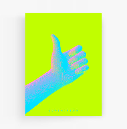 Thumbs up symbol. Hand show like or good. Sign success and nice. Voxel art. 3D vector illustration.のイラスト素材