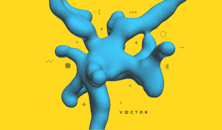 Abstract three-dimensional composition in dotwork style. Pointillism graphic. Dot stipple design. 3D vector illustration with dynamic effect. Template for banner, flyer, poster, cover or brochure.のイラスト素材