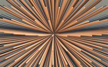 Point explode. Array with dynamic emitted particles. 3d technology style. Abstract background. Vector illustration.のイラスト素材