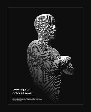 Man crossing his arms over his chest. cover design template. 3D human body model. artificial intelligence concept. Voxel art. vector illustration.のイラスト素材