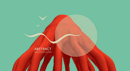 Abstact tantacles with dynamic effect. Pointillism graphic. Dot stipple design. cover design template. Futuristic technology style. Design for print products. 3d vector illustration.のイラスト素材