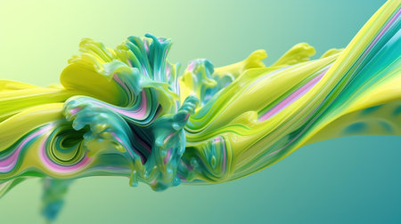 3D colorful paint background. Liquid artwork with flows and splashes. Mixed paints with gradient vivid colors. Generative AI. Illustration for banner, poster, cover, brochure or presentation.の素材