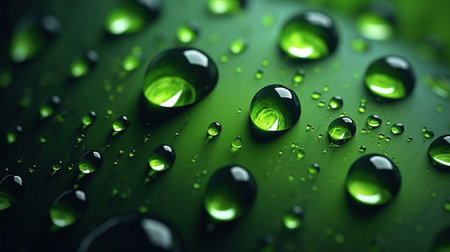Beautiful drops morning girl in nature. Drops of clean transparent water on leaves. Image in green tones. natural background. Generative AI. Illustration for banner, poster, cover or presentation.の素材