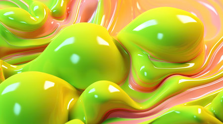 3D colorful paint background. Liquid artwork with flows and splashes. Mixed paints with gradient vivid colors. Generative AI. Illustration for banner, poster, cover, brochure or presentation.の素材